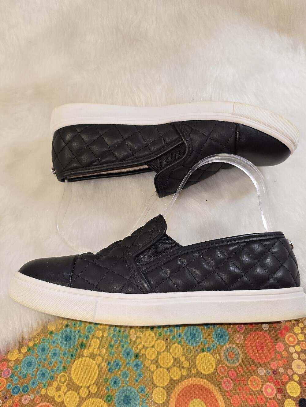 Steve Madden Zander Quilted Black Quilted Slip-On Sneakers with White Sole